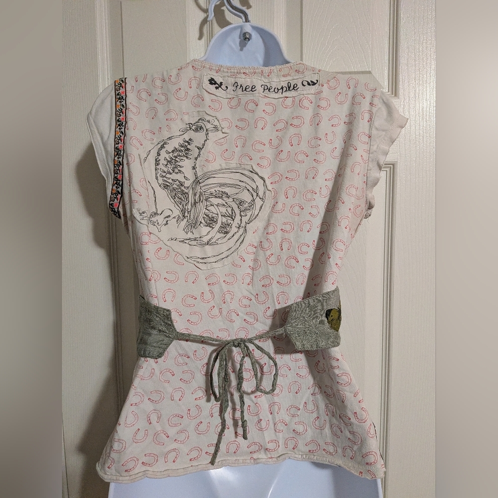 Free People Cream & Green Mixed-Print Ballerina Patchwork Blouse - Picture 11 of 12